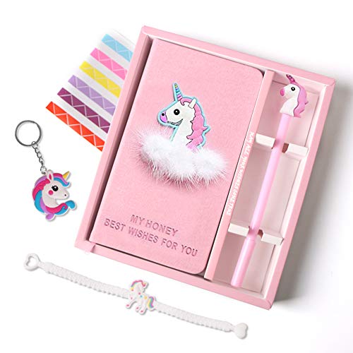 Diario de Unicornio, Cuaderno de Diario de Unicornios Lindos Cuaderno y Conjunto de Lápices de Gel, Plano Portátil Manual de color Rosa Ordinario, Regalo de Cumpleaños Linda Niña