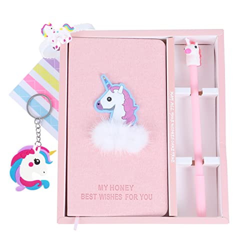 Diario de Unicornio, Cuaderno de Diario de Unicornios Lindos Cuaderno y Conjunto de Lápices de Gel, Plano Portátil Manual de color Rosa Ordinario, Regalo de Cumpleaños Linda Niña