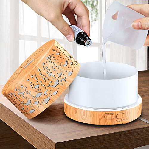 Difusor aceites esenciales,700ml humidificador de Aromaterapia Silencioso y 7 Luces LED de Color,sin BPA safely umificadores ambientador vapor