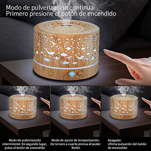 Difusor aceites esenciales,700ml humidificador de Aromaterapia Silencioso y 7 Luces LED de Color,sin BPA safely umificadores ambientador vapor