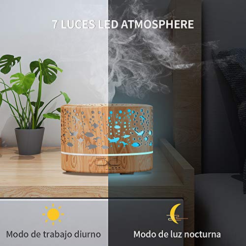 Difusor aceites esenciales,700ml humidificador de Aromaterapia Silencioso y 7 Luces LED de Color,sin BPA safely umificadores ambientador vapor