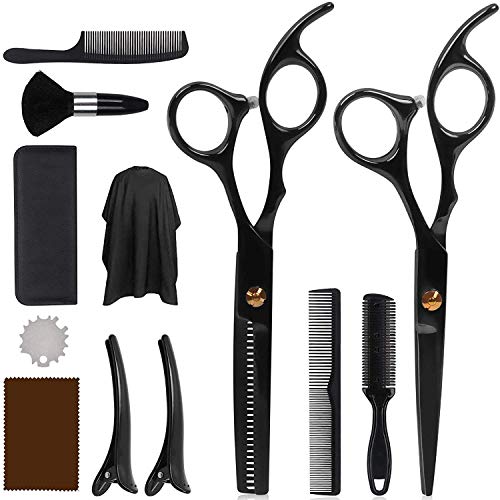 DigHealth 12 Pcs Kit de Tijeras Peluqueria Profesional con Tijera Entresacar Peluquero Acero Inoxidable y Capa de Barbero, Tijeras para el Cabello, Set de Tijeras Cortar Pelo para Hombres y Mujeres