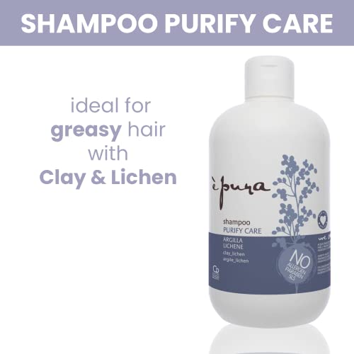 È Pura - Champú de Cuidado Purificante - Tratamiento para Cabellos Grasos y Aceitosos con Exceso de Sebo - Contiene Arcilla y Liquen - 500 ml