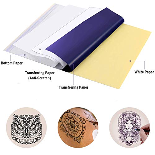 E-Senior Tattoo Transfer Paper, 50 Pcs Papel de calco para tatuajes, A4 Papel Calco para Tatuajes Papel Hectografico Tattoo Calco Tatuaje para Diseño de Bricolaje (50PACK)