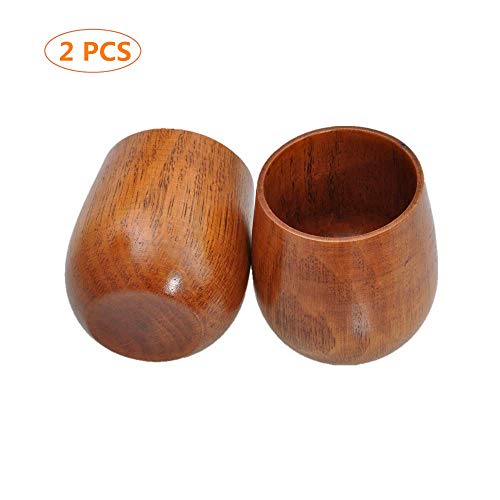 Ecloud Shop 2PCS Taza de té de agua de madera sólida natural hecha a mano Durable y elegante 100ml