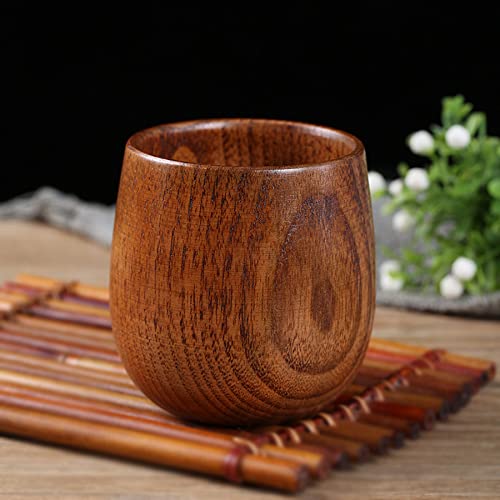 Ecloud Shop 2PCS Taza de té de agua de madera sólida natural hecha a mano Durable y elegante 100ml
