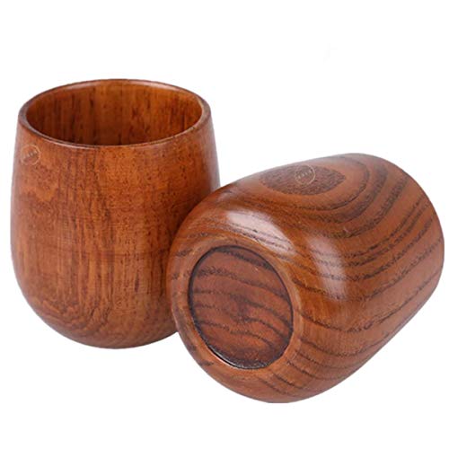 Ecloud Shop 2PCS Taza de té de agua de madera sólida natural hecha a mano Durable y elegante 100ml