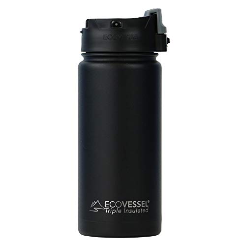 EcoVessel Perk Push Bottom Flip Lid 16z Black Shadow