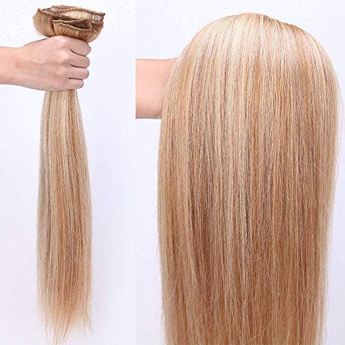 Elailite Extensiones de Clip de Pelo Natural Balayage 100% Remy Cabello Humano 8 Piezas Gruesas Doble Volumen 25cm (110g) #18P613 Ash Rubio/Rubio Muy Claro