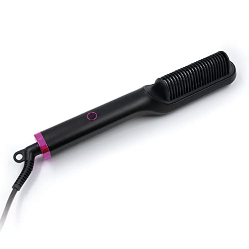 ELISON Cepillo eléctrico alisador, cepillo moldeador, revestimiento cerámico, acción anti-quemaduras, 5 configuraciones de temperatura, funda blanda incluida, color negro/fucsia