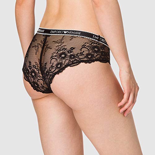 Emporio Armani Cheeky-Calzoncillos de Encaje de algodón sostenible Briefs, Negro, S para Mujer