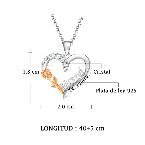 ENGRAWELRY Collar Plata de Ley 925 Mujer Colgante Corazón Rose con Grabado Regalo Original Mamá Navidad Cumpleaños Día de la Madre