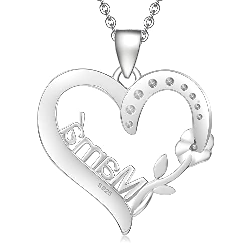 ENGRAWELRY Collar Plata de Ley 925 Mujer Colgante Corazón Rose con Grabado Regalo Original Mamá Navidad Cumpleaños Día de la Madre