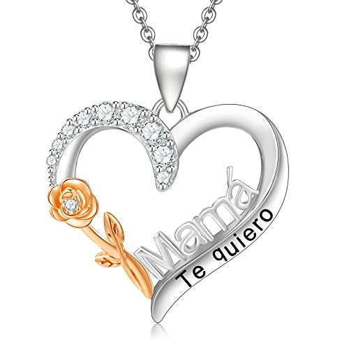 ENGRAWELRY Collar Plata de Ley 925 Mujer Colgante Corazón Rose con Grabado Regalo Original Mamá Navidad Cumpleaños Día de la Madre