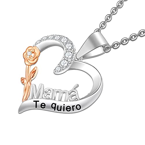 ENGRAWELRY Collar Plata de Ley 925 Mujer Colgante Corazón Rose con Grabado Regalo Original Mamá Navidad Cumpleaños Día de la Madre