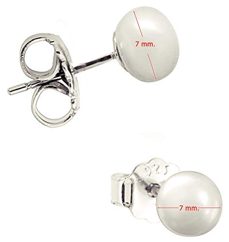 ENTREPLATA Par de Pendientes de Perlas Cultivadas Mujer Plata de Ley 925. Perla Natural Redonda de 7 mm.