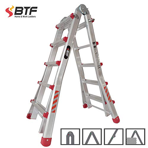 Escalera Articulada Telescópica Plegable 5+4 en 2 Tramos Profesional de Aluminio. Escada Articulada Telescópica (Hasta 18 Peldaños/Até 18 degraus)