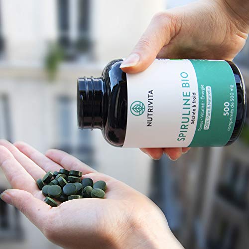 Espirulina Ecológica Pura | 500 Comprimidos de 500 mg | Rico en Proteínas, Ficocianina, Minerales y Vitaminas | Detox, Energía, Vitalidad | 100% Vegano | Nutrivita