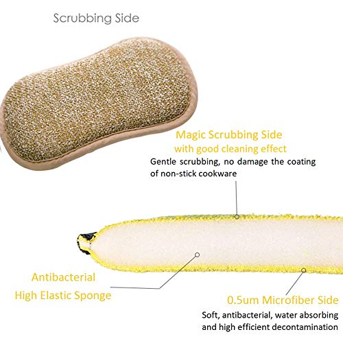 Estropajo Estropajo de cocina de doble cara esponjas de microfibra antibacteriano sin olor Dish Scrubber Cepillo, ideal para antiadherente sartenes ollas, pack de 5 colores al azar.