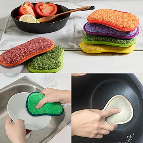 Estropajo Estropajo de cocina de doble cara esponjas de microfibra antibacteriano sin olor Dish Scrubber Cepillo, ideal para antiadherente sartenes ollas, pack de 5 colores al azar.