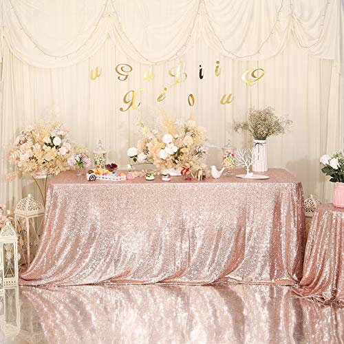 Eterna Beauty - Manteles de lentejuelas para bodas, Halloween, Navidad, fiesta de Navidad, poliéster, oro rosa, 152x320 cm