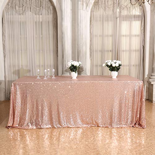 Eterna Beauty - Manteles de lentejuelas para bodas, Halloween, Navidad, fiesta de Navidad, poliéster, oro rosa, 152x320 cm