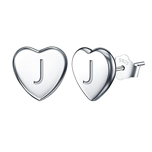 EVER FAITH Pendientes Letra Mujeres Niñas Cordón de Plata de Ley 925 Colgante Lindo Nombre Personalizado Alfabeto Regalo J