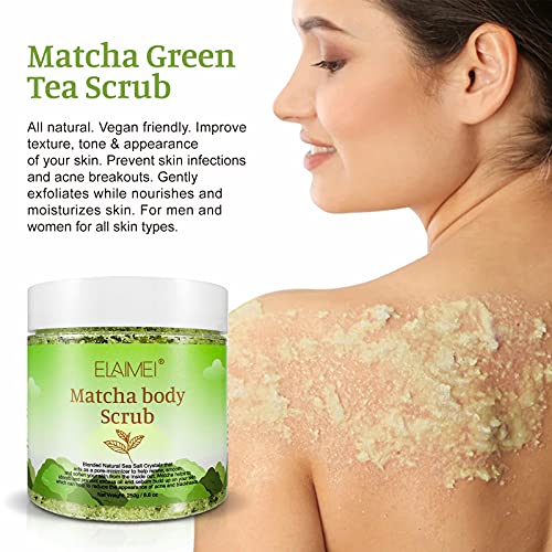 Exfoliante corporal Matcha - Exfoliante corporal y de pies de té verde 100% natural con exfoliante de sal del mar muerto que hidrata, nutre y suaviza la piel