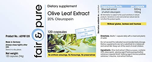 Extracto de Hoja de Olivo - 20% de Oleuropeína - Olive Leaf Extract - Alta pureza - 120 Cápsulas