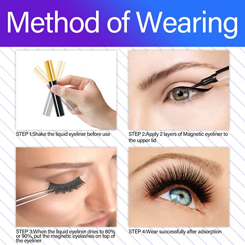 EYEKESHE Pestañas Magnéticas Naturales con Delineador de Ojos, 3 Pares de Pestañas Postizas Magnéticas Mejoradas, Delineadores Magnéticos Impermeables Reutilizables en 3D