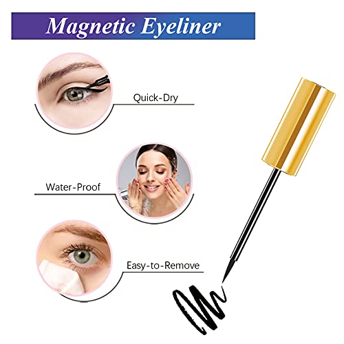 EYEKESHE Pestañas Magnéticas Naturales con Delineador de Ojos, 3 Pares de Pestañas Postizas Magnéticas Mejoradas, Delineadores Magnéticos Impermeables Reutilizables en 3D