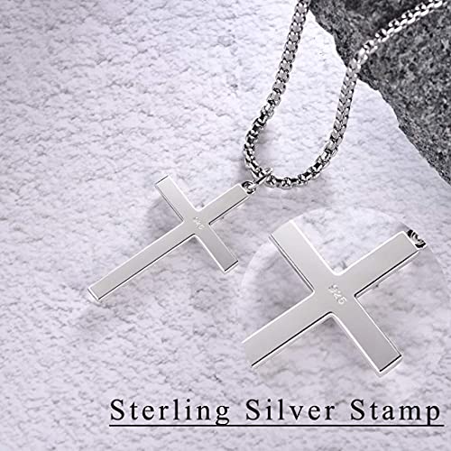 FANCIME Collar con Colgante de Cruz para Hombre Niños de Plata de Ley 925 Chapada Oro Blanco con Cadena de Acero Inoxidable - Longitud Cadena: 61 cm