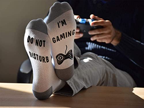 FGFD&OU Calcetines Mujer y Hombre de Algodón Calcetines Antideslizantes Calcetines Divertidos Casual Unisexo Socks con 'Do Not Disturb, I'm Gaming', Regalo para Navidad (A-Blanco, 39-46)