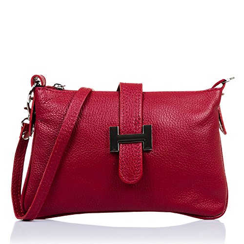 Firenze Artegiani Bolso Mujer en Piel auténtica, Acabado Dollaro, Tacto Suave, 24 cm, Granate