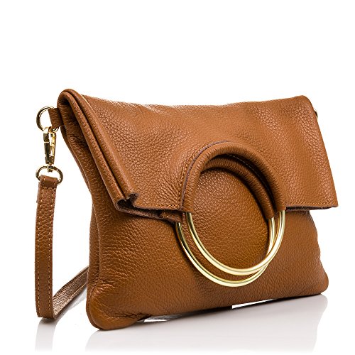 Firenze ARTEGIANI.Bolso de Mujer Piel auténtica.Bolso Mujer Cuero Genuino Dollaro.Tacto Suave. Bolso de Mano.Bolso Bandolera Mujer. Made in Italy. Vera Pelle Italiana. 29.5x20x5 cm. Color Leather