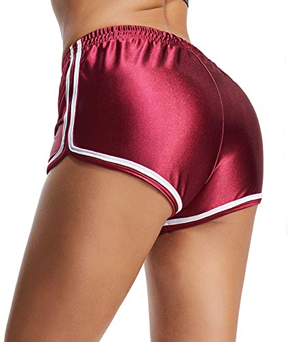 FITTOO Pantalones Cortos Leggings Mujer Mallas Yoga Alta Cintura Elásticos #2 Brillante Rojo S