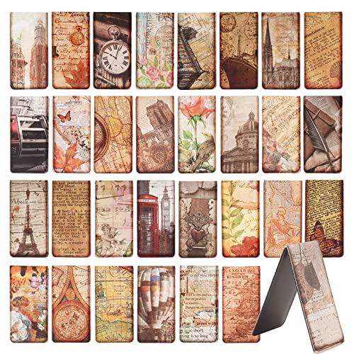 FLOFIA 30pcs Marcadores de Libro Magnético de Vintage, Marcador de Lectura Página Magnética, Marcapágina Clásico, Marcador de Página, Clips de Página Vintage para Oficina Manualidad Papelería, 3*12cm