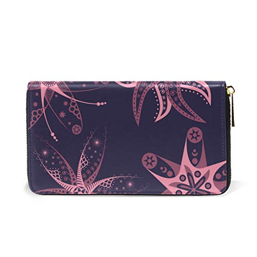 Flor Morada Monedero Cremallera Billetera de Cuero Real Patrón Impresión Bolso para Niño Mujeres Teléfono Chica Hombre