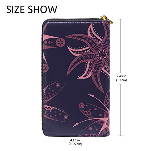 Flor Morada Monedero Cremallera Billetera de Cuero Real Patrón Impresión Bolso para Niño Mujeres Teléfono Chica Hombre