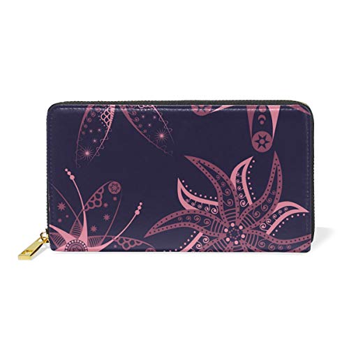 Flor Morada Monedero Cremallera Billetera de Cuero Real Patrón Impresión Bolso para Niño Mujeres Teléfono Chica Hombre