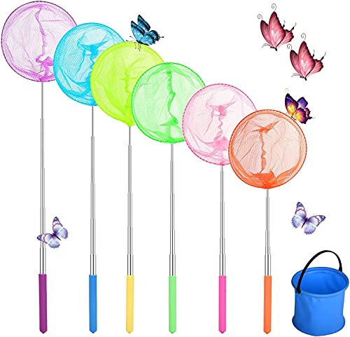 FORMIZON Redes de Mariposa Telescópicas, 6 Pack Redes de Mariposa, Cazamariposas con Cubo Plegable, 6 Colores Redes de Pesca para Niños para Atrapar Mariposas y Insectos para Exterior y Jardín (6 Pcs)
