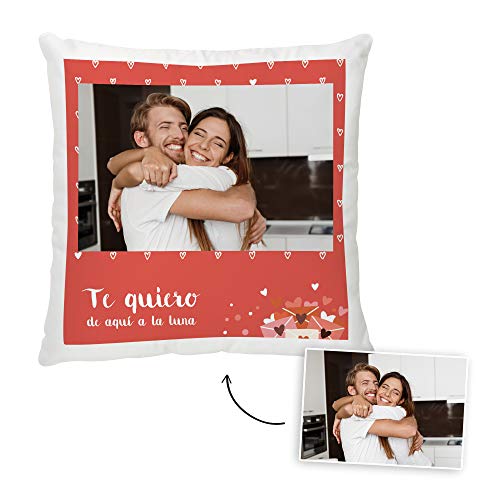 Fotoprix Cojín para Parejas Personalizado con Foto y Texto | Regalo Día de los Enamorados | San Valentín (Corazón, 35 x 35 cms)