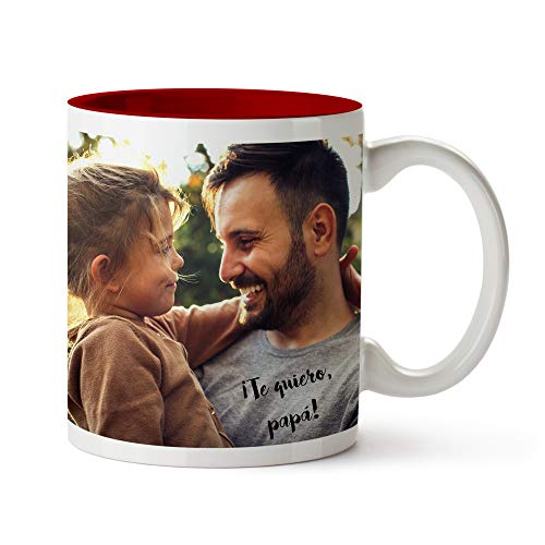 Fotoprix Tazas Personalizadas con Foto y Texto | Regalos Personalizados con Foto para Padres | Taza Personalizada con el Nombre de Papá | Día del Padre | Taza de Color Rojo