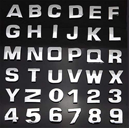 Fully 1X 2.5 CM / 0.98"Letras de Bricolaje Número del Alfabeto Símbolo Charm 3D Metal Coche Auto Emblema Carta Insignia Etiqueta (Plata, N)