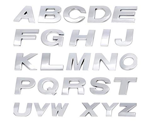 Fully 1X 2.5 CM / 0.98"Letras de Bricolaje Número del Alfabeto Símbolo Charm 3D Metal Coche Auto Emblema Carta Insignia Etiqueta (Plata, N)