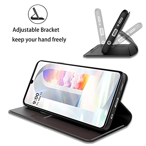 Funda compatible con LG Velvet 5G Funda rígida de piel, tipo libro LG Velvet 5G Case Magnetic Flip para LG Velvet 5G Cover (Negro, LG Velvet 5G)