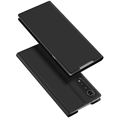Funda compatible con LG Velvet 5G Funda rígida de piel, tipo libro LG Velvet 5G Case Magnetic Flip para LG Velvet 5G Cover (Negro, LG Velvet 5G)