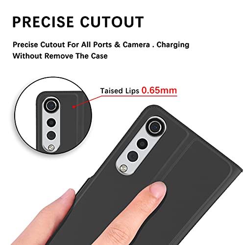 Funda compatible con LG Velvet 5G Funda rígida de piel, tipo libro LG Velvet 5G Case Magnetic Flip para LG Velvet 5G Cover (Negro, LG Velvet 5G)