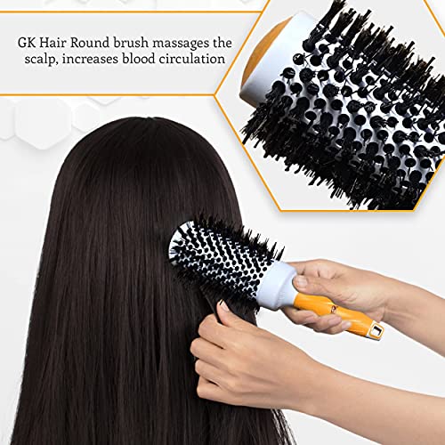 GK HAIR Global Keratin Thermal Extra Round Hair Brush 53mm - Para secar uso Cepillo redondo de cerdas de jabalí para desenredar el cabello Cepillo redondo para cabello rizado,