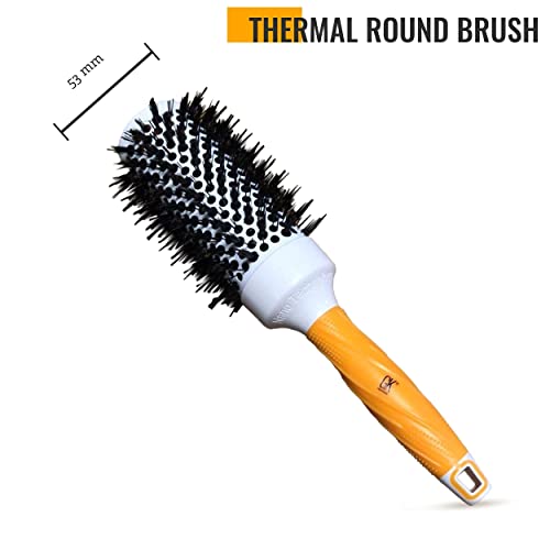 GK HAIR Global Keratin Thermal Extra Round Hair Brush 53mm - Para secar uso Cepillo redondo de cerdas de jabalí para desenredar el cabello Cepillo redondo para cabello rizado,